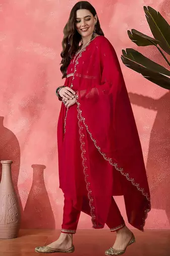 women sequence embroidered kurta with trousers & dupatta