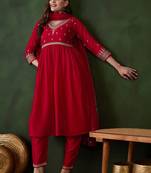 women ethnic motifs embroidered empire thread work kurta set