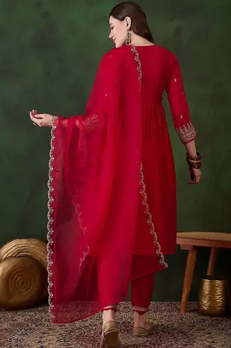 women ethnic motifs embroidered empire thread work kurta set