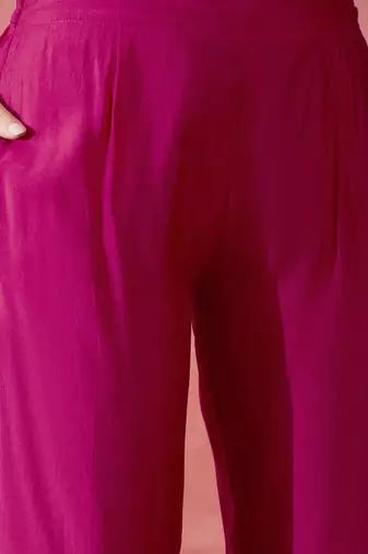 magenta floral embroidered round neck sequinned straight kurta & trouser & dupatta
