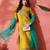 yellow floral embroidered notch neck straight kurta with trouser & dupatta