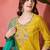 yellow floral embroidered notch neck straight kurta with trouser & dupatta