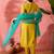 yellow floral embroidered notch neck straight kurta with trouser & dupatta
