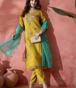 women embroidered kurta with trousers & dupatta