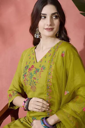 straight sequence embroidered kurta trouser with dupatta