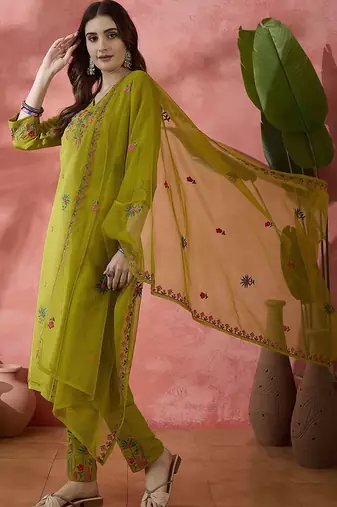 straight sequence embroidered kurta trouser with dupatta
