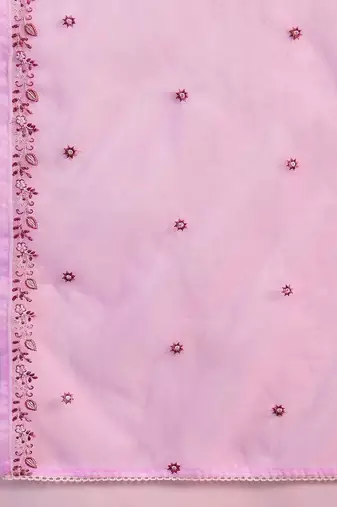 embroidered round neck kurta & trousers kurta set