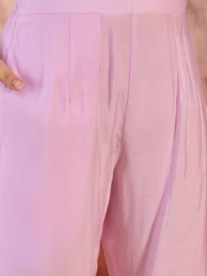 embroidered round neck kurta & trousers kurta set 5