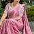 Onion Pink clr Cutwork Saree With Heavy Work Blosue Peice