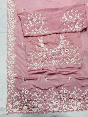 Onion Pink clr Cutwork Saree With Heavy Work Blosue Peice 8