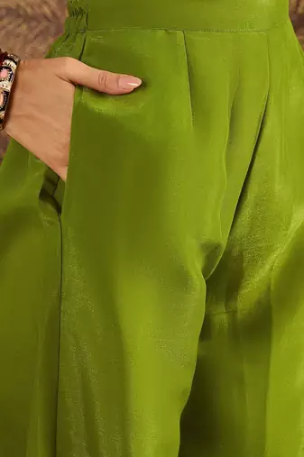 floral embroidered v-neck sequinned kurta with palazzos & dupatta