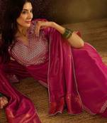 women ethnic motifs embroidered regular kurta with trousers & dupatta