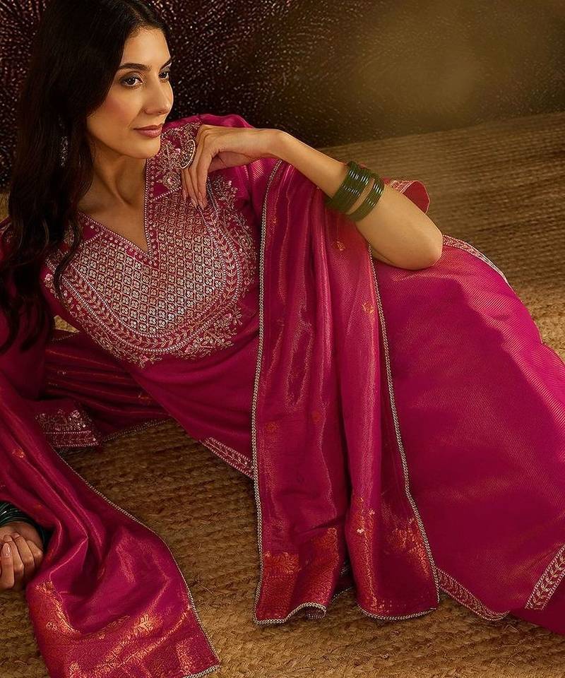 women ethnic motifs embroidered regular kurta with trousers & dupatta