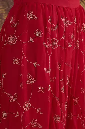 embroidered round neck kurta & palazzos with dupatta