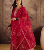 ethnic motifs embroidered sequinned straight kurta with sharara & dupatta