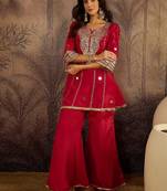 women ethnic motifs embroidered regular mirror work kurta with palazzos