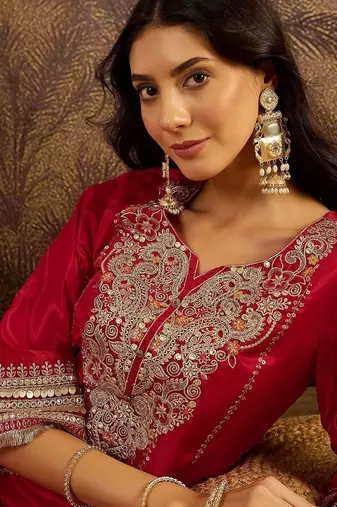 women ethnic motifs embroidered regular mirror work kurta with palazzos