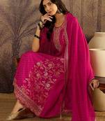 women ethnic motifs embroidered regular kurta set with dupatta
