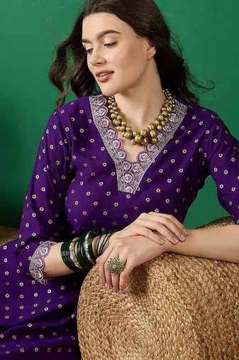 dchinon zari sequence embroidered & foil printed a-line kurta with trousers