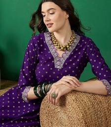dchinon zari sequence embroidered & foil printed a-line kurta with trousers
