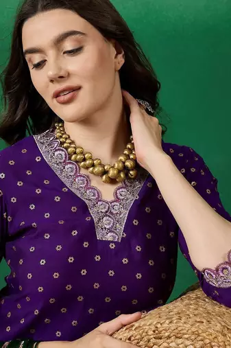 dchinon zari sequence embroidered & foil printed a-line kurta with trousers