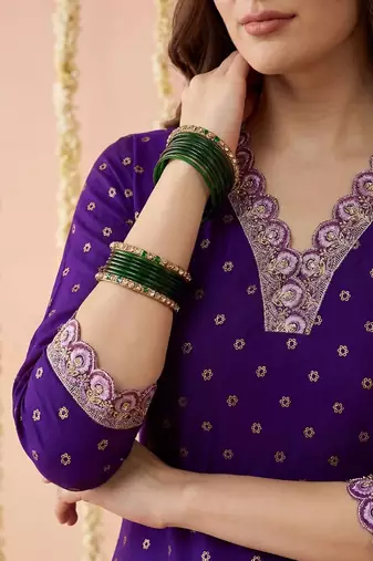 zari sequence embroidered v-neck kurta & trousers