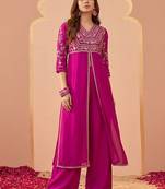 embroidered v-neck kurta & trousers