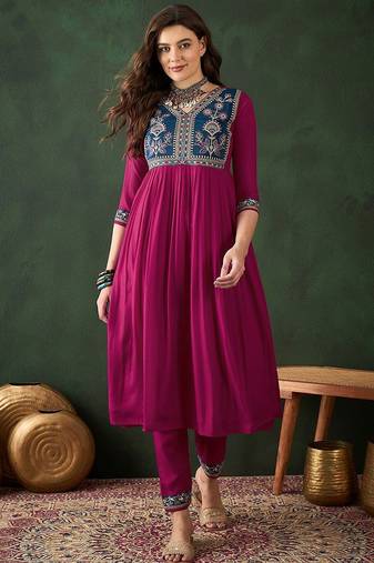 floal embroidered a-line kurta set