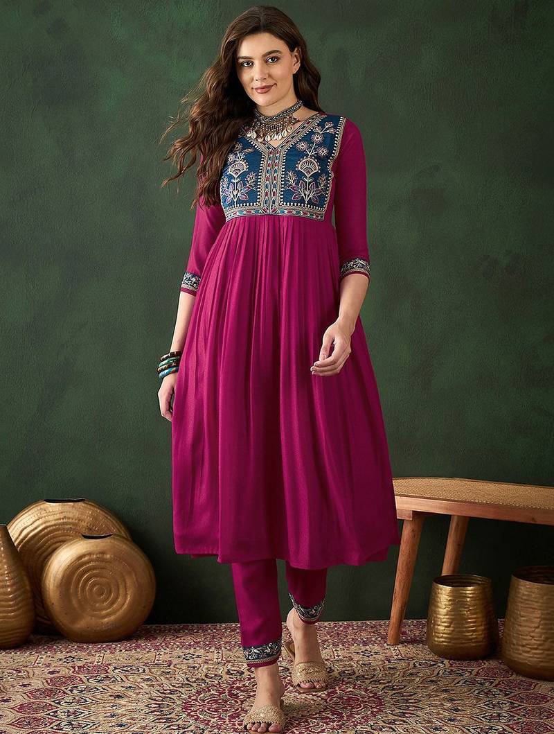 floal embroidered a-line kurta set