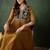 floral yoke design zari work v-neck georgette straight kurta with trouser