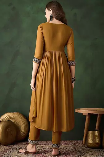 floral yoke design zari work v-neck georgette straight kurta with trouser