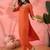 orange floral printed silk blend v-neck straight kurta with trousers