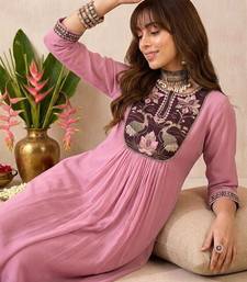embroidered round neck kurta & trousers