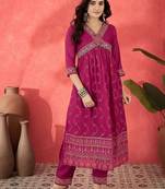 floral embroidered v-neck sequinned empire a-line kurta trousers