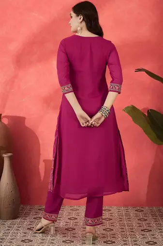 floral embroidered v-neck sequinned empire a-line kurta trousers
