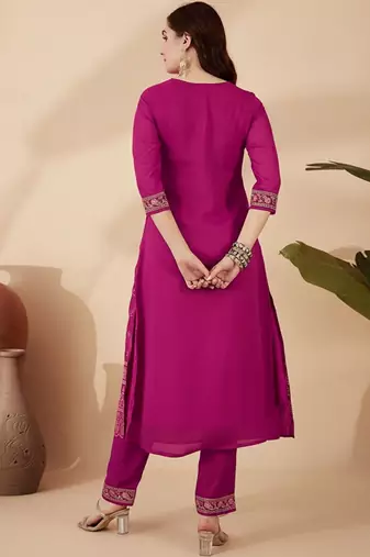 women ethnic motifs printed empire kurta with trousers