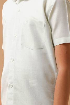 green traditional border cotton boys' shirt and veshti set 2