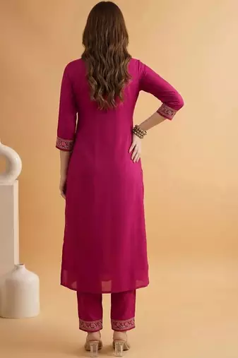 embroidered v-neck alia cut kurta & trousers