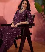 foil printed with zari sequence embroidered a-line kurta & trousers