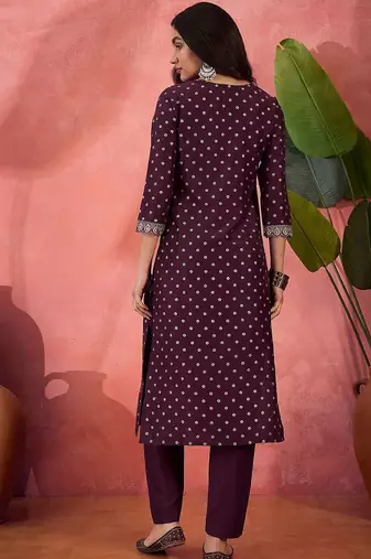 foil printed with zari sequence embroidered a-line kurta & trousers