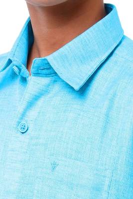 blue plain pure cotton boys' dhoti kurta set 2