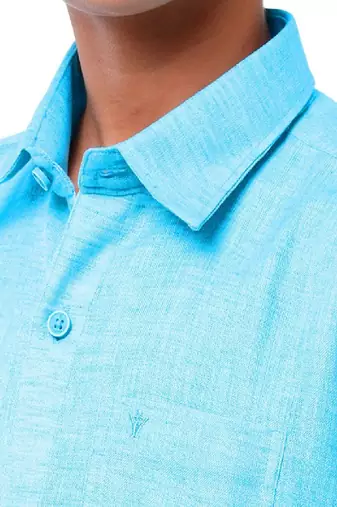 Blue plain pure cotton shirt dhoti - boys dhoti kurta