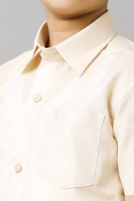 gold color cotton boys shirt with traditional veshti 2