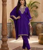 embroidered  v-neck kurta & trousers