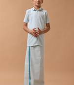 Blue shirt pure cotton veshti set for boys