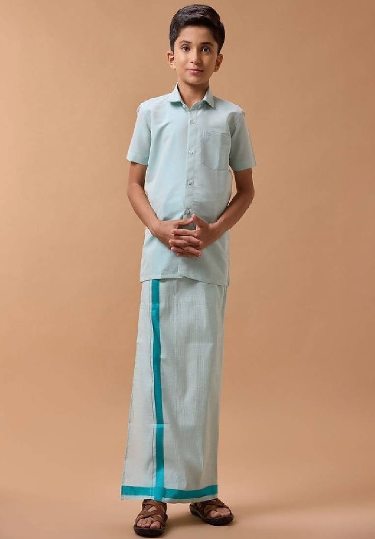 Green shirt cotton veshti - boys-shirts