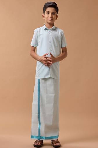 blue plain pure cotton shirt for boys