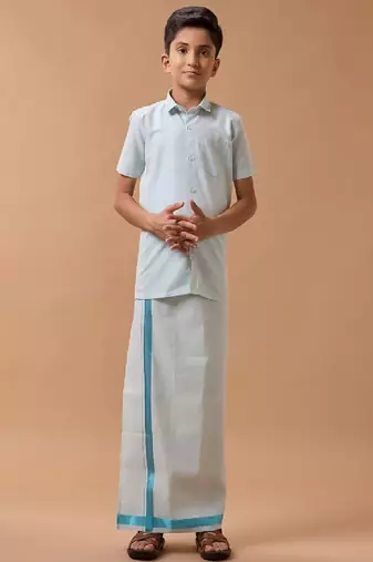 Blue plain pure cotton shirt boys-shirts