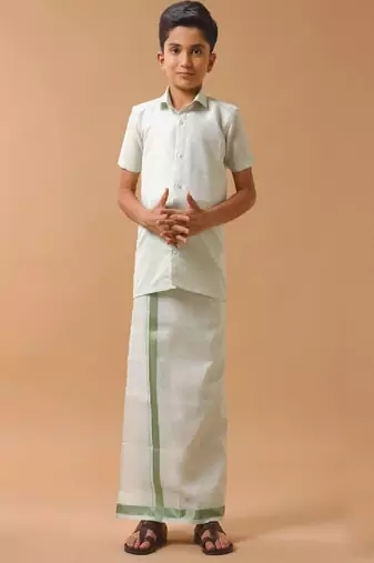 Green pure cotton shirt with veshti - boys shirts