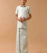 Green pure cotton shirt with veshti - boys shirts